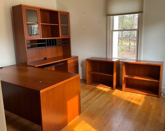 Lot 475- BEAUTIFUL! Professional Executive Office Suite- Desk - Hutch- Pair Of Book Shelves - Filing Cabinet