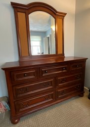 Lot 488- Dark Wood Dresser With Mirror - Cork Sides- Teen Bedroom