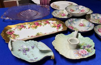 Lot 82- Fine China - Hand Painted - Bavaria - Pink Depression Plate - Cranberry Pitcher - Royal Chelsea Dish