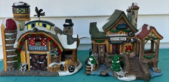 Lot 304KS- 2001 Ceramic Villages - EENS Farm & Grist Mill Lot Of 2 Christmas - Decor - Hand Painted