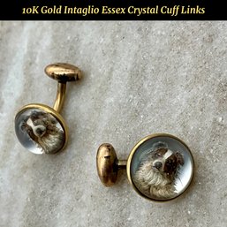 Lot 89- Antique 10K Gold Reverse Carved Intaglio Dog Border Collie Cuff Links - Essex Crystal