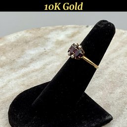 Lot 94- 10K Gold Deep Purple Stones With Pearls Ring Size 5