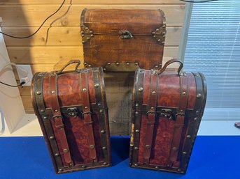 Lot 469- Wood Dome Top Chests - With Handles - Storage- Lot Of 3