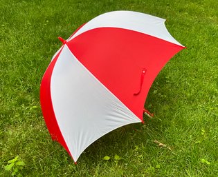 Lot 96- Red And White Rain Umbrella - Awesome Vintage Condition!