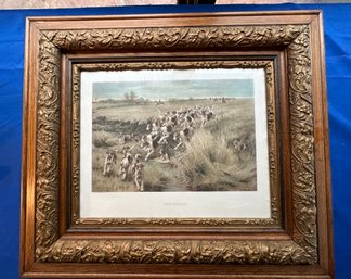 Lot 337- Beautiful Antique Art Frame With Hunting Dogs Litho Edward Algernon - The Brook - Running
