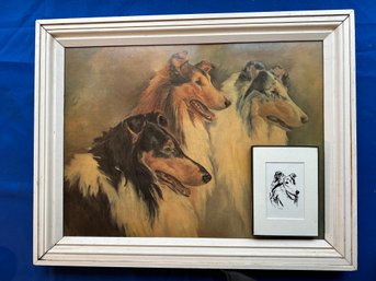 Lot 338- 1970s Original Collies Collie Dogs In A Vintage Art Frame - Lot Of 2  - Miniature Art