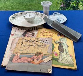 Lot 83- 1936 Shirley Temple Books - Delft Plate - Trilby Green Oval Platter - 1927 Priscilla Magazine