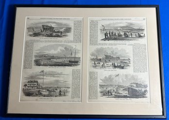 Lot 421 - 1856 Antique Large Framed Newspaper Articles - Chelsea Beach - Boston Harbor -