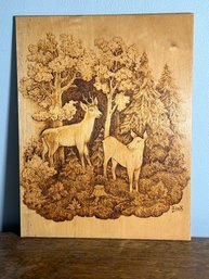 Lot 302SES- Wood Burned Art Country Deer Scene Signed - Really Cool!