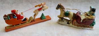 Lot 630CJV - Two Vintage Christmas Sleigh One Is Carved Wood - Holiday Tree Ornaments - Germany