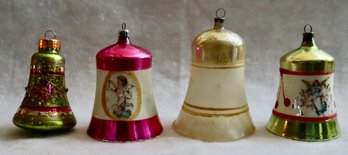 Lot 628CJV - 1950s Vintage Christmas Bell Glass Ornament Lot Of 4 - Holiday Tree Decor