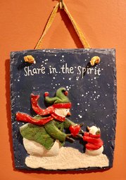 Lot 621CJV - Christmas - Share In The Spirit- Snowman & Snowchild Resin Wall Hanging Holiday Decor