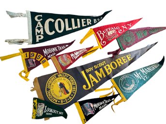 Lot 309SES- Nice Lot Of Vintage Travel Pennants - Massachusetts, VT, Buffalo, Mohawk Trail