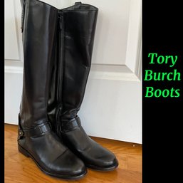 Lot 99- TORY BURCH Black Leather Derby Riding Boot Womens Size 7