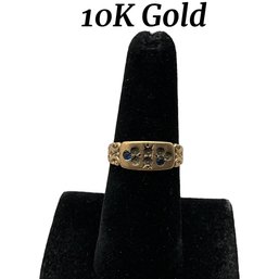 Lot 457- 10K Gold Ring With Sapphires - Size 7 -  As Is