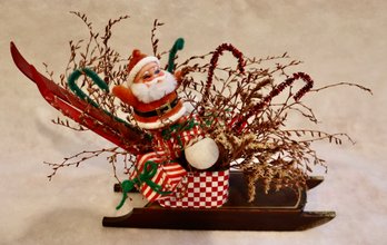 Lot 625CJV -  Vintage Christmas Santa's Wooden Ski Sleigh Table Decoration - Holiday Winter Decor