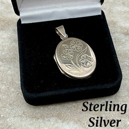 Lot 462- Sterling Silver Sweet Photo Locket Pendant With Engraved Flowers