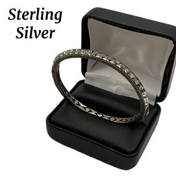 Lot 465- Sterling Silver 1920s Art Deco Hinged Bangle Bracelet