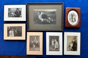 Lot 351- Lot Of 7 Black & White Antique Photos - Collie Dogs - Children