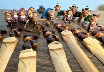 Lot 313SES- 1940-50s Anri Hand Carved Mini Wood Statues Dogs - College Mascots - Carved Letter Openers - Italy