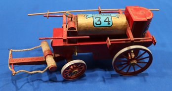 Lot 248 - Howard 34 Wooden Horse Drawn Fire Tanker Wagon Vintage Wood Toy