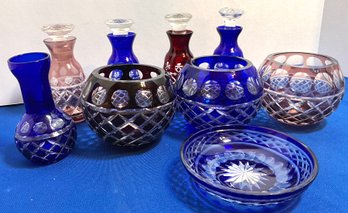 Lot 31- Imperial Estate Crystal - Bud Vase- Small Decanters - Small Dishes- Candle Holders Lot Of 9
