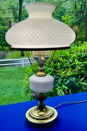 Lot 482- White Milk Glass Hobnail Hurricane Vintage Table Lamp