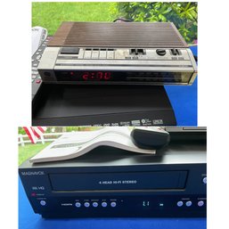 Lot 475- Vintage General Electric Clock Radio & Magnavox DVD VHS Player