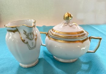 Lot 286- Limoges Creamer & Sugar Bowl Set Vintage Limoges Chapus Freres White Porcelain France