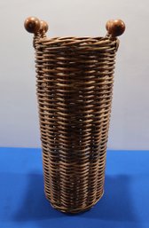 Lot 258 - Wicker Tall Umbrella Or Cane Basket With Wood Handles - Rattan