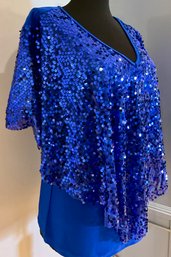Lot 24-  SEQUINS! Women's Blue Sparkly 'glitterscape' Polyester Top Size Small