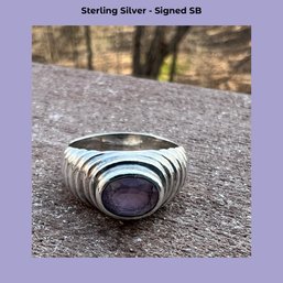 Lot 408CN - Sterling Silver Purple Amethyst Stone Ring Size 6 Signed SB