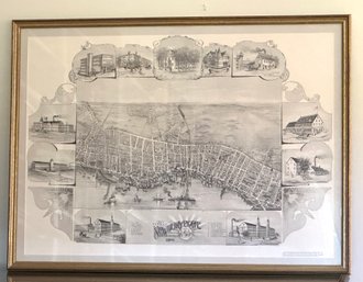 Lot 334 - Very Large Newburyport Historic Art - Peabody Mill - Map - 125th Anniversary - Beautifully Framed