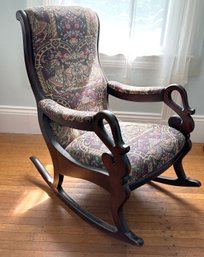 Lot 301 Beautiful Vintage Swan Arm Tapestry Upholstered Rocking Chair - Rocker