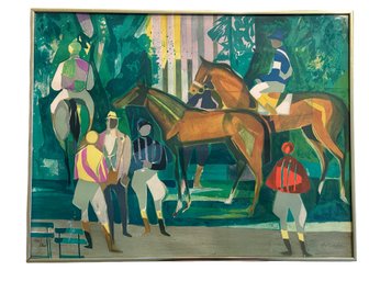 Lot 340 - Mid Century Modernist Horses & Jockeys Signed & Numbered 121/260 Artist Camille Hilaire - Art Litho