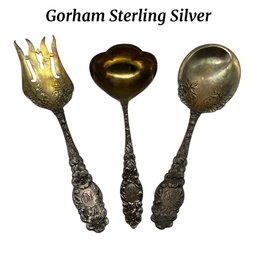 Lot 499- Sterling Silver Gorham Art Noveau Salad Set & Ladle - Monogram - Lot Of 3