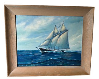 Lot 342 - Mid Century Schooner Tall Ship Nautical Original Art Oil Painting On Board By Artist Ellery Thompson