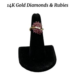 Lot 502- STUNNING! 14K Gold - Diamonds & Rubies Ring Size 5