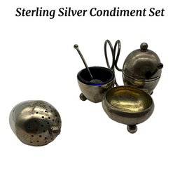 Lot 501- Sterling Silver Condiment Art Deco Sugar Jelly Cruet With Shaker - Cobalt Blue