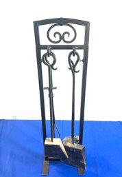 Lot 401 - Fireplace Accessories Metal Stand And Cast Iron Tools