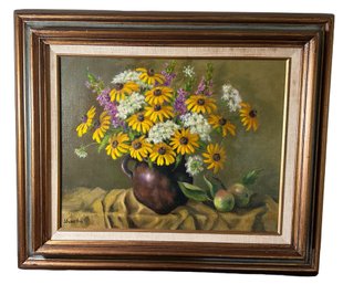 Lot 346 - Original Oil On Canvas By J Tweed Hill - Stunning Floral Still Life - Daisies Wildflowers Fruit