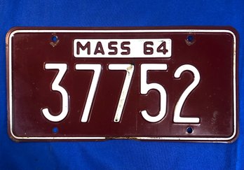 Lot 411 - 1964 Cranberry Colored Vintage License Plate - Massachusetts