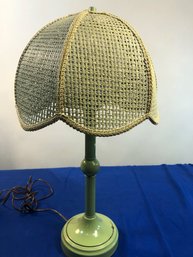 Lot 404 - 1960s Mid Century MCM Table Lamp With Lime Enamel Base & Original Rattan Wicker Shade