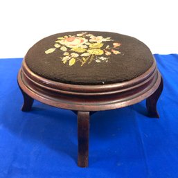 Lot 409 - Small Antique Needlepoint Foot Stool With Floral Pattern - Roses