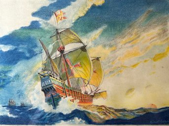 Lot 347 - Original Santa Maria Master Clipper Ship - Signed By Artist Robert Colbert? 15x13