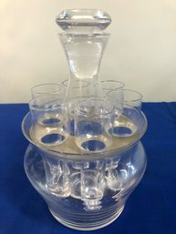 Lot 413 - Vintage Barware MCM Mid Century Vodka Decanter Set With 6 Glasses And Ice Bowl