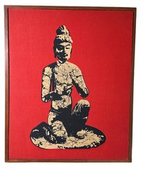 Lot 351 - 1950s Batik Mid Century Knight Buddha Handmade In Taiwan Bright Red