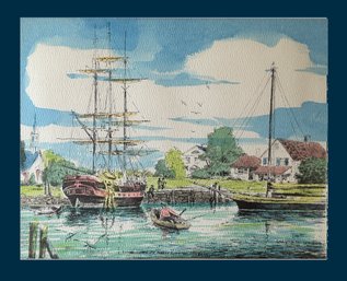 Lot 352 - Early Mystic Seaport Connecticut Seascape - Limited Edition Middletown - New England Watercolors