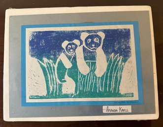 Lot 353 - Wood Block Print Of Koala Bears Local Artist Amanda Karll