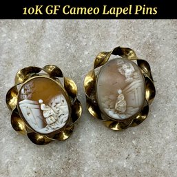 Lot 504- 10K Gold Victorian Pair Of Carved Cameo Rebecca By The Well Lapel Pins - 2 -at The Well